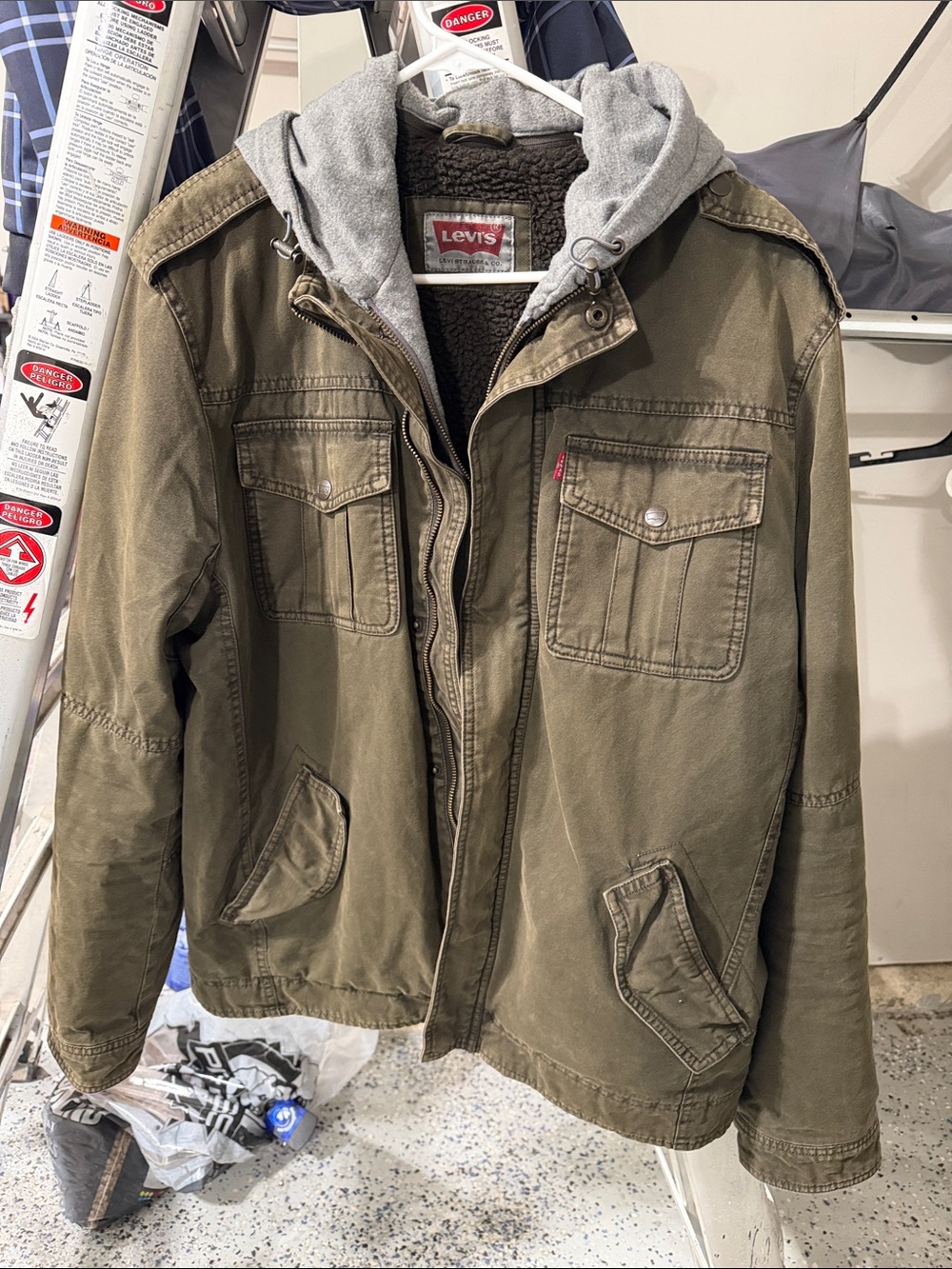 Levi's Olive Green Jacket with Gray Hooded Liner Sherpa lined